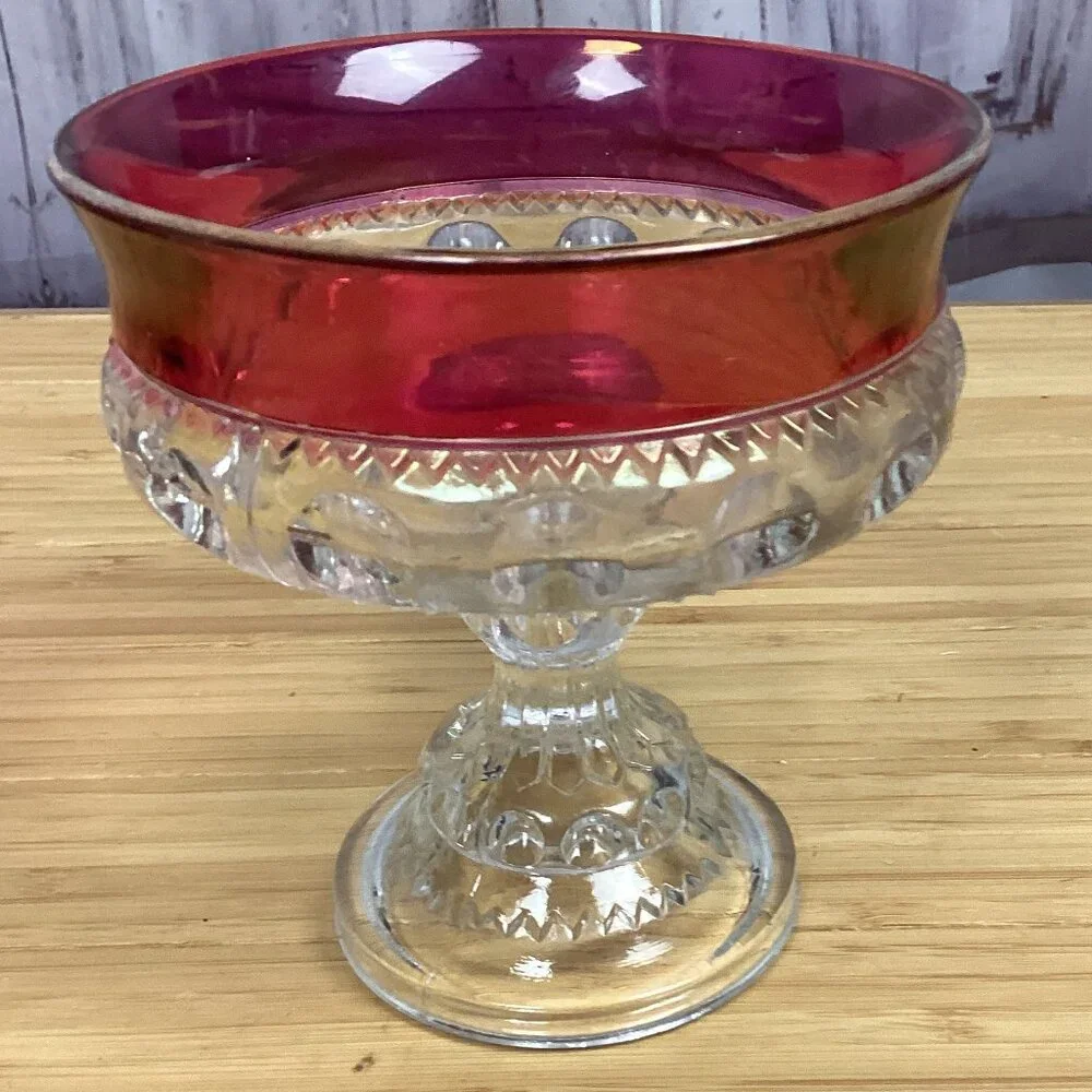 Vintage Indiana Glass Kings Crown Thumbprint Ruby Red Pedestal Compote